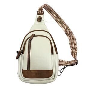 NWOT Cluci Sling Bag Crossbody Adjustable Bag Purse Beige Brown Faux Leather